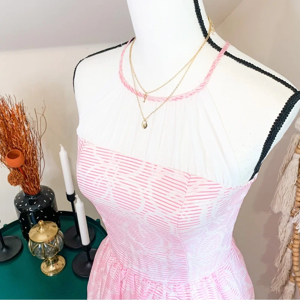 Lilly Pulitzer Kailey Halter Pink White Floral Striped Chiffon Dress - Picture 4 of 9